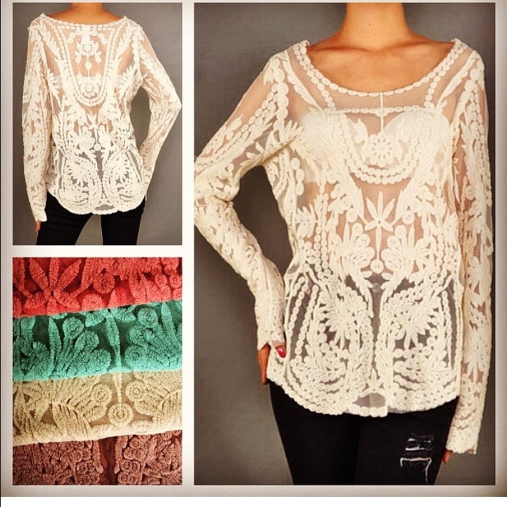 Detailed cream crochet express shirt